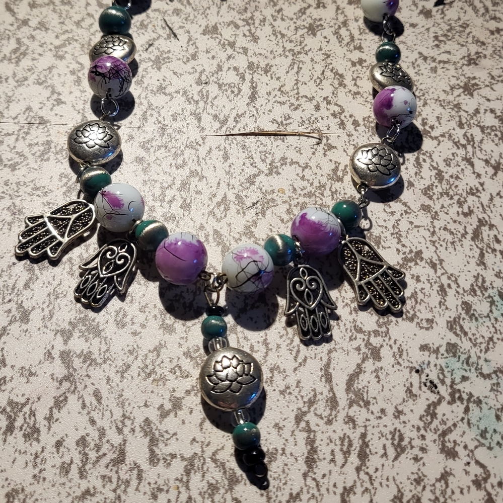 Silver and Purple Charm Necklace